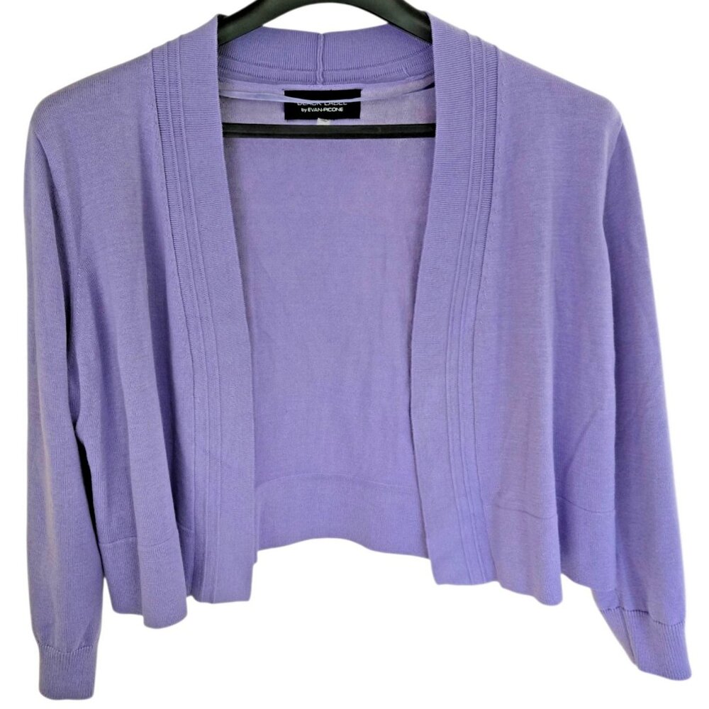 Black Label Evan-Picone Cardigan Open Front Cropped 3/4 Sleeve Cotton